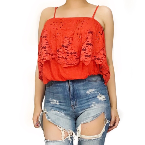 Free People Tops - Free people orange lace detail crop top
